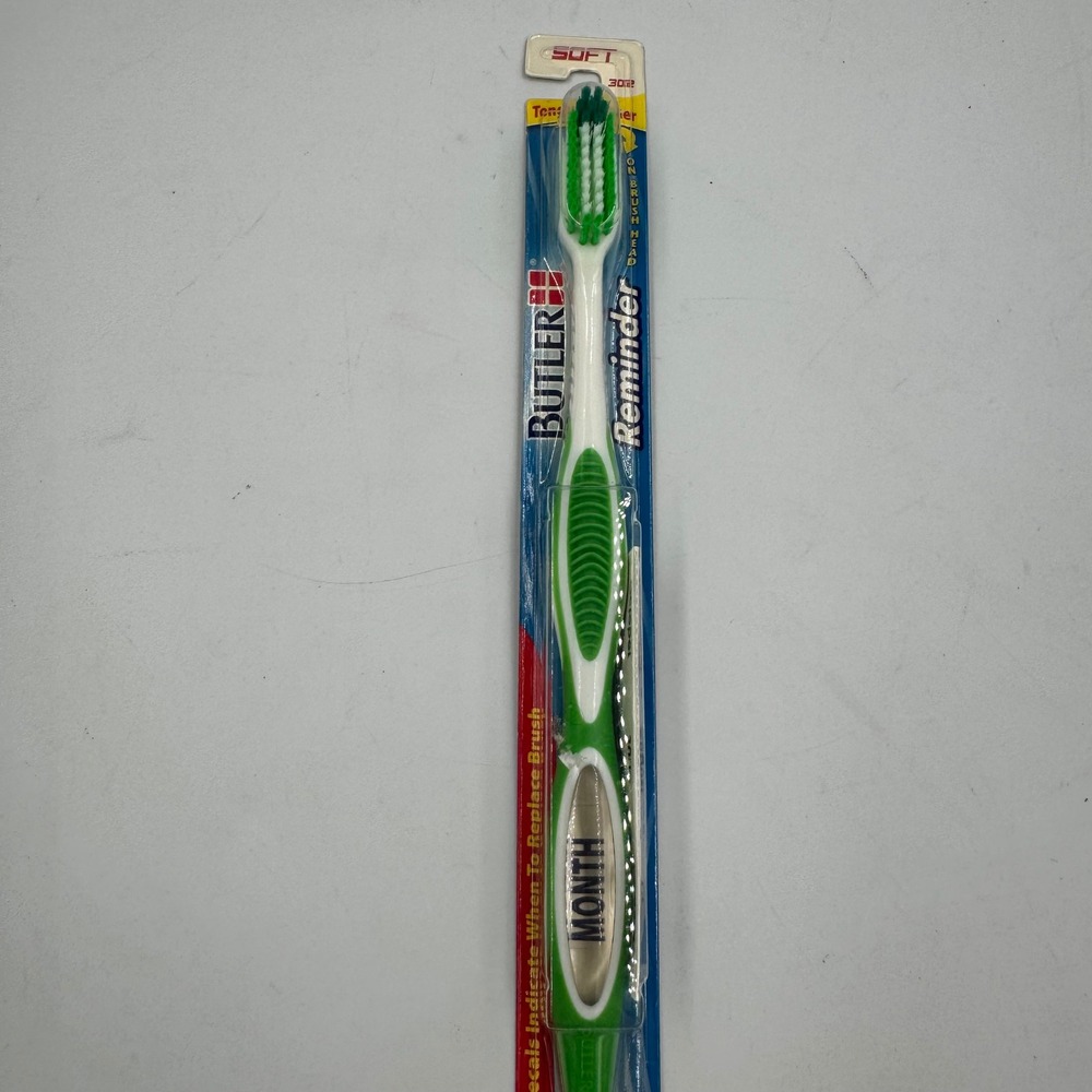 Butler Reminder Toothbrush Adult 302 Green Soft Tongue Cleaner NEW